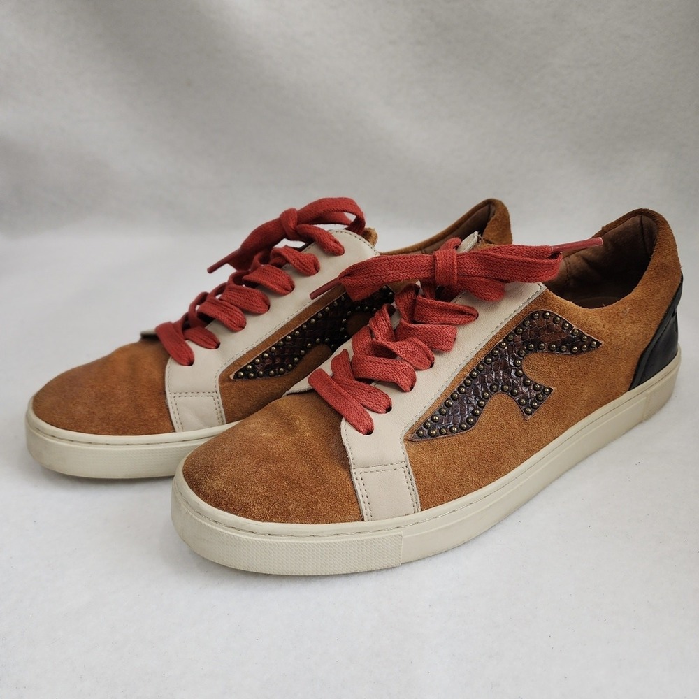 Frye Ivy Logo Patch Low 3478274-BRM Womens US 7.5M Sneakers Brown Suede Shoes